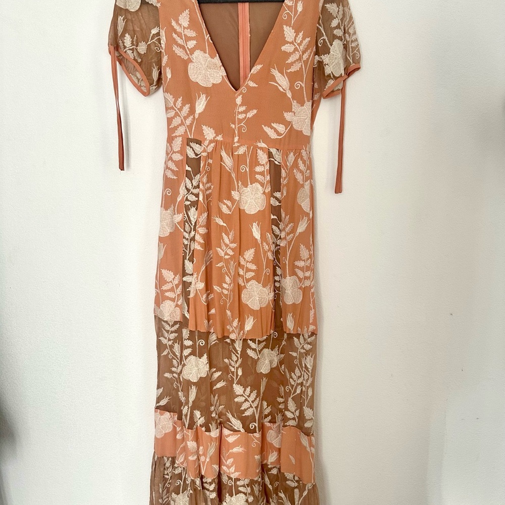 For Love And Lemons Floral Maxi Dress in Peach and Cream